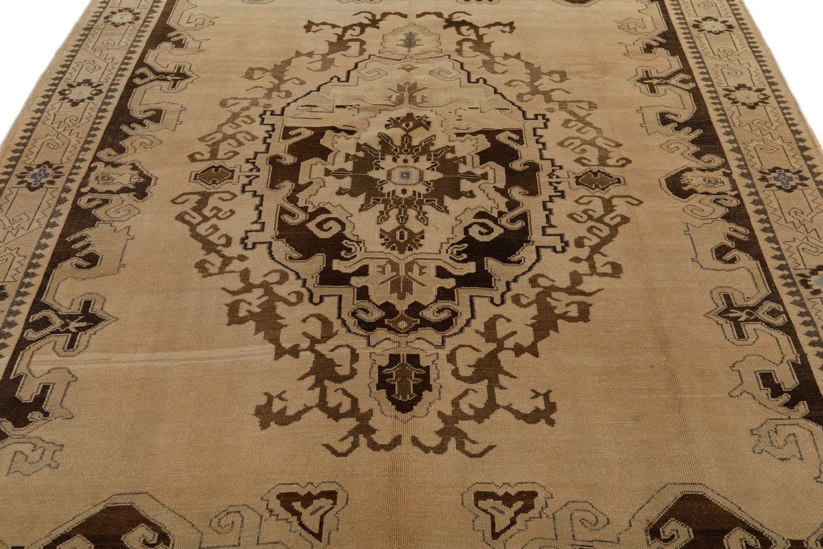 7x10 Ivory and Black Turkish Tribal Rug