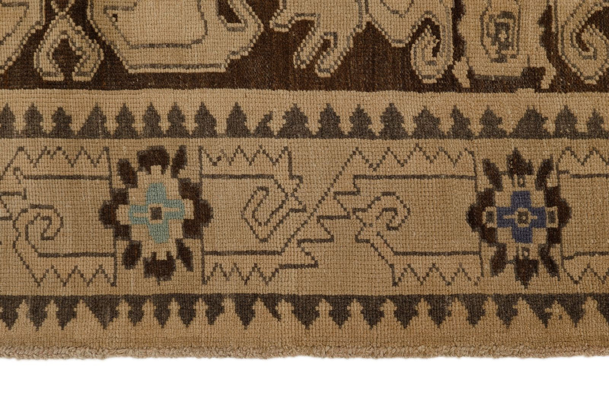 7x10 Ivory and Black Turkish Tribal Rug