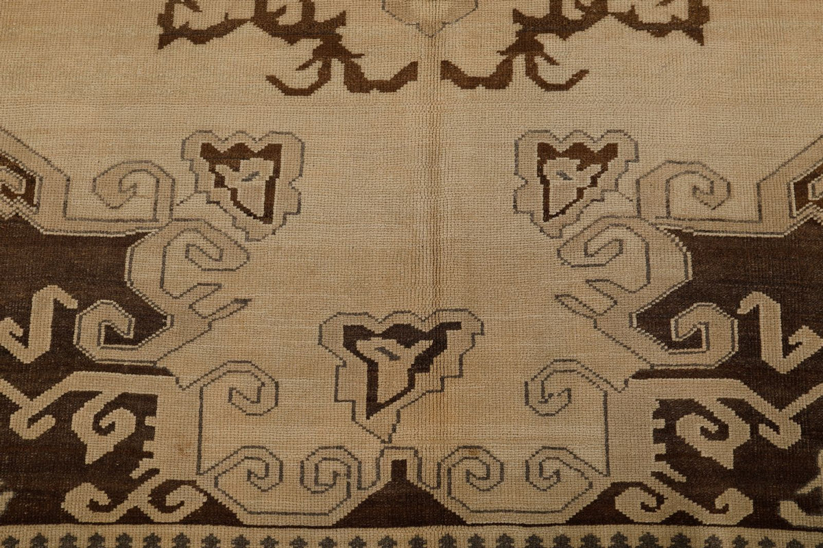 7x10 Ivory and Black Turkish Tribal Rug