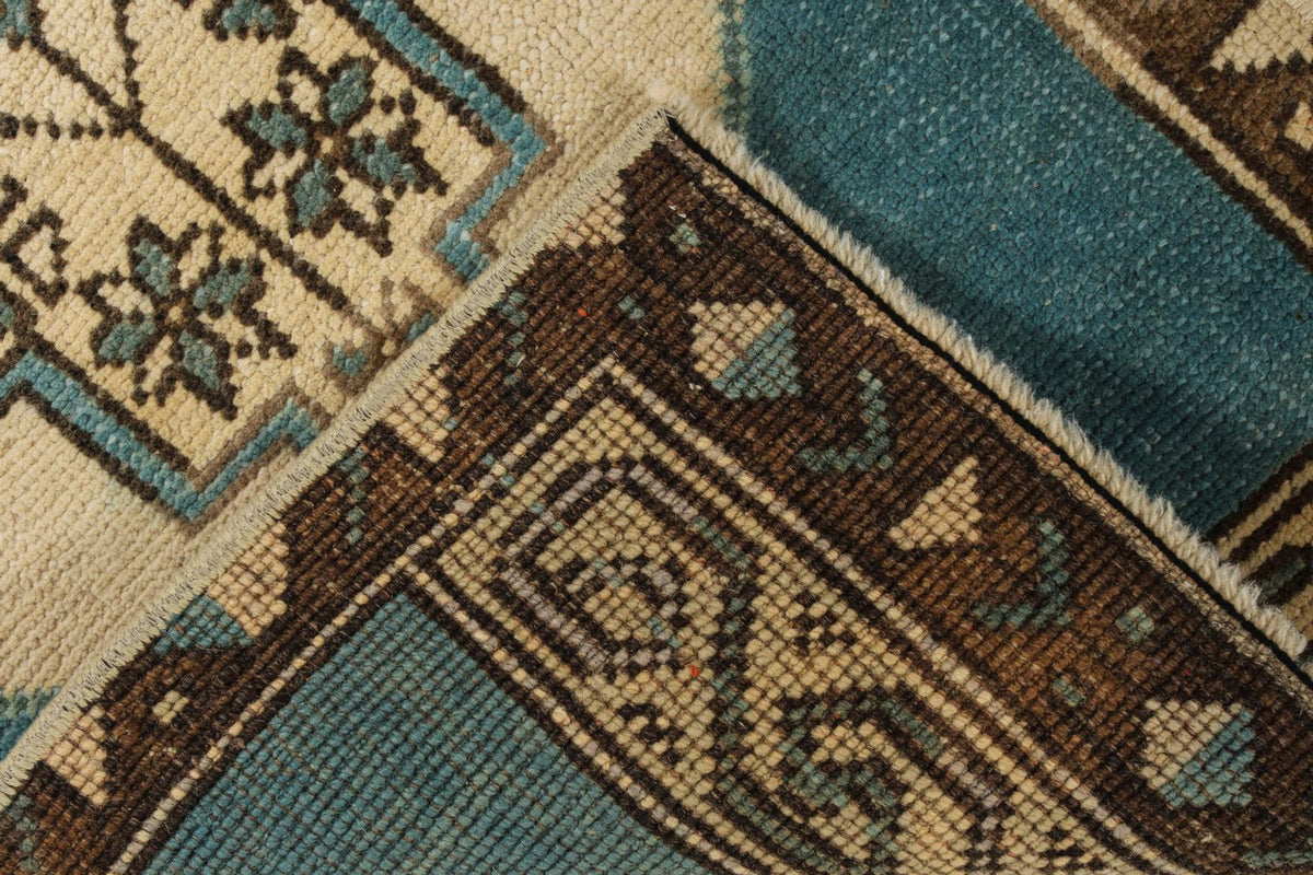 2x3 Blue and Ivory Turkish Tribal Rug
