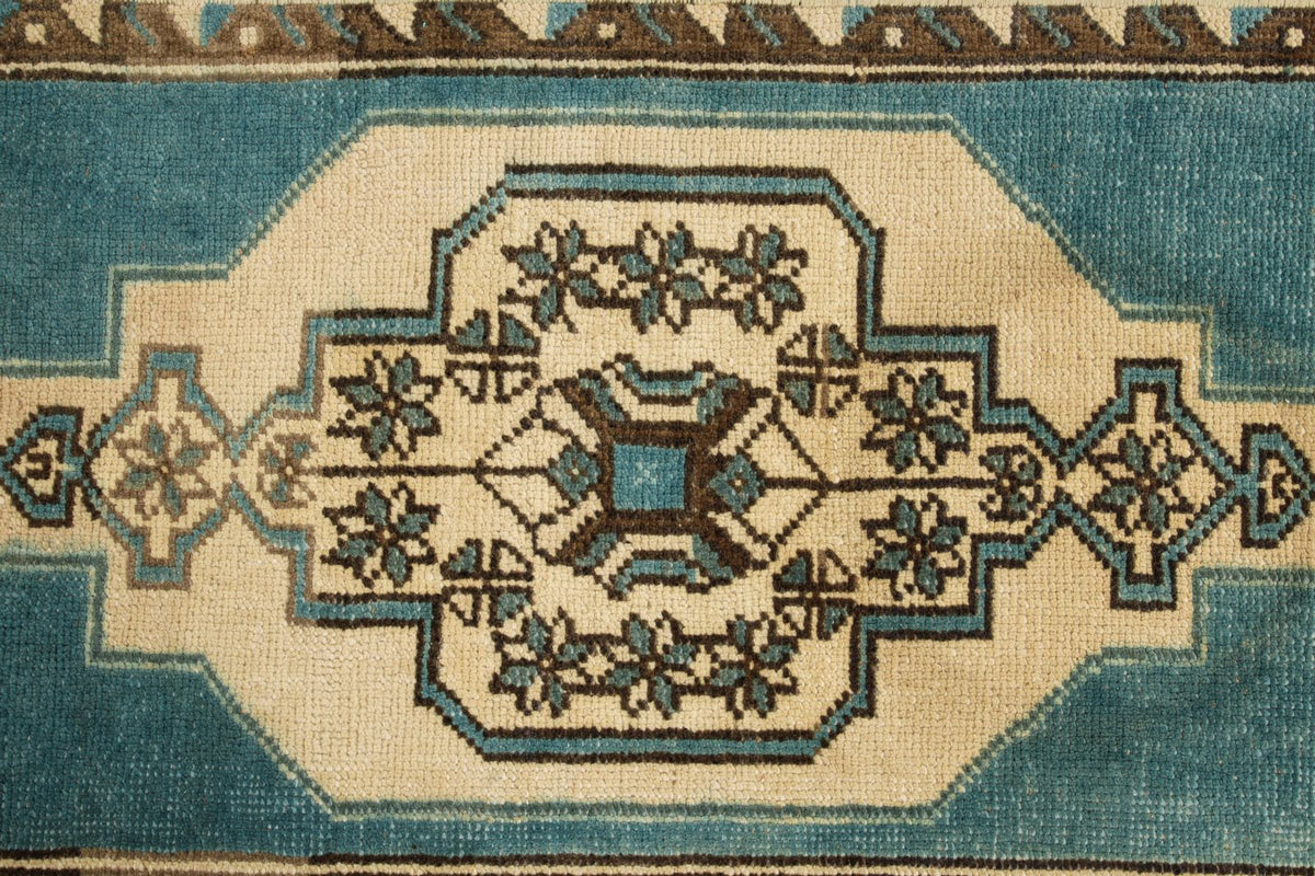 2x3 Blue and Ivory Turkish Tribal Rug