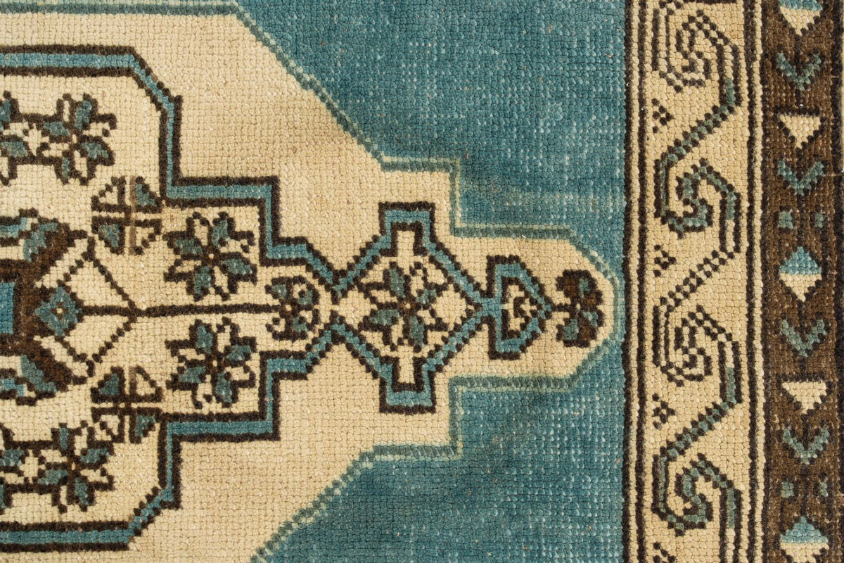 2x3 Blue and Ivory Turkish Tribal Rug