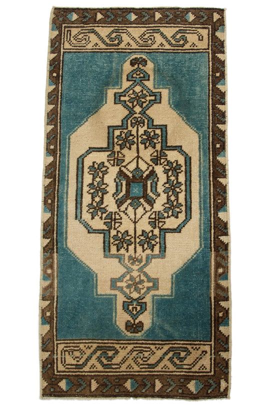 2x3 Blue and Ivory Turkish Tribal Rug