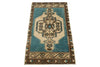 2x3 Blue and Ivory Turkish Tribal Rug