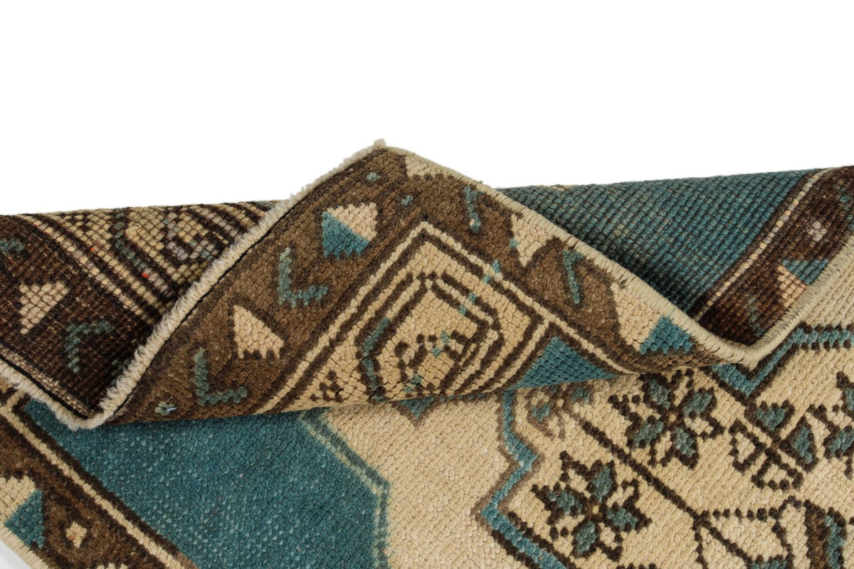 2x3 Blue and Ivory Turkish Tribal Rug
