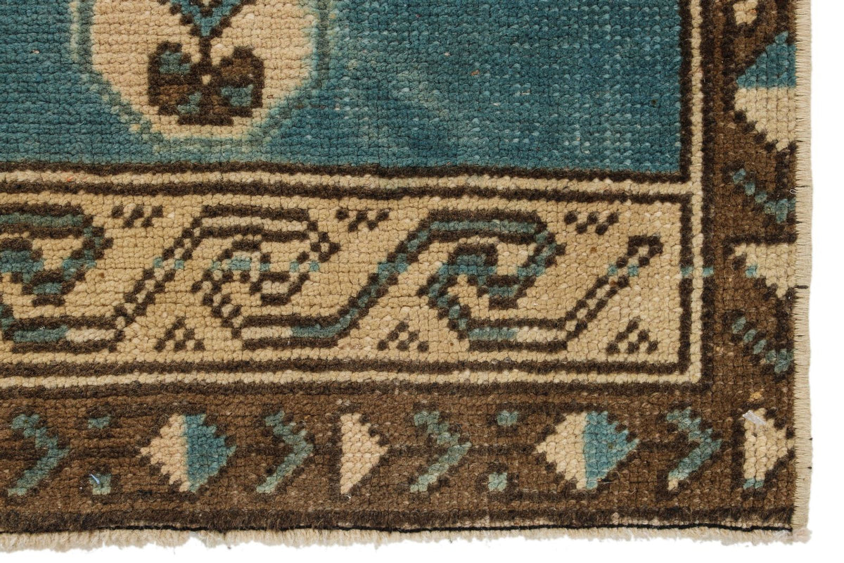 2x3 Blue and Ivory Turkish Tribal Rug