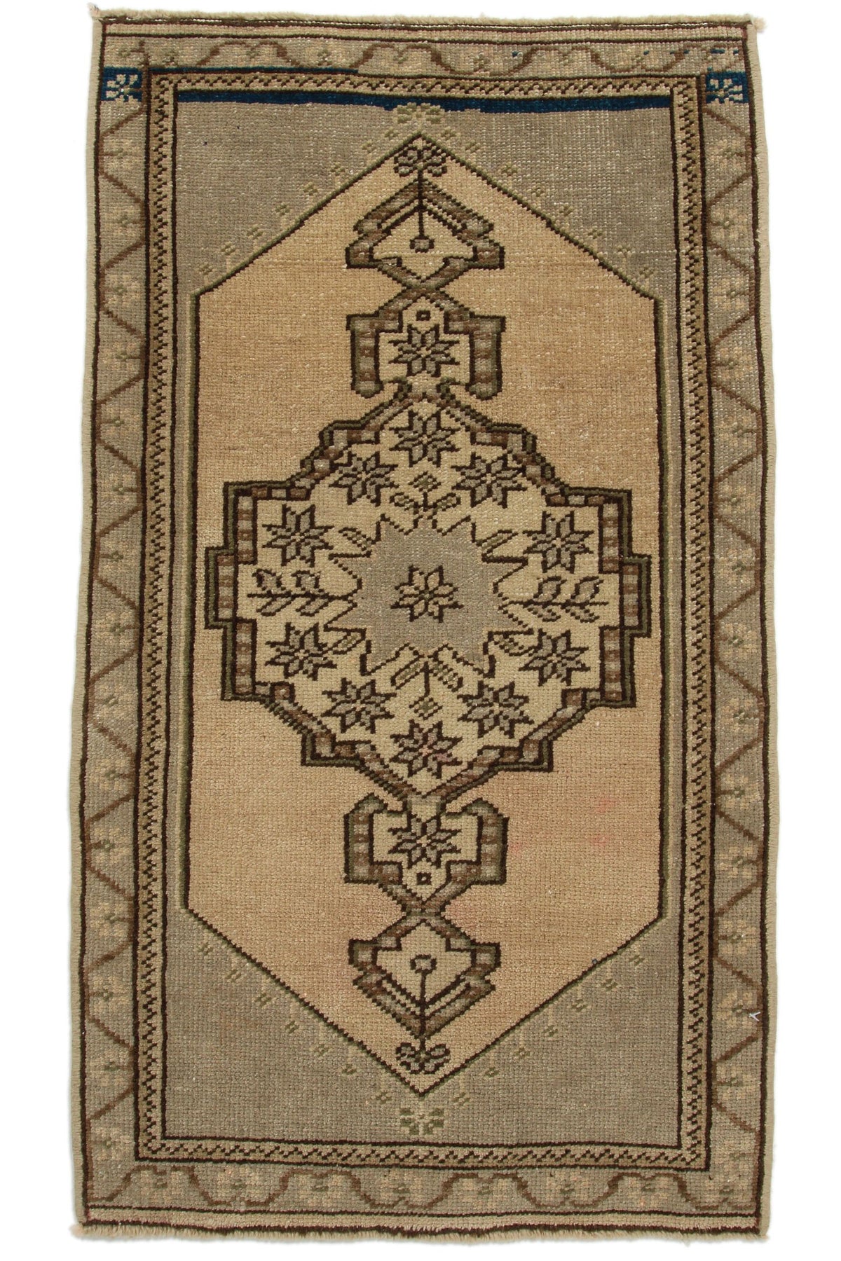 2x3 Ivory and Brown Turkish Tribal Rug