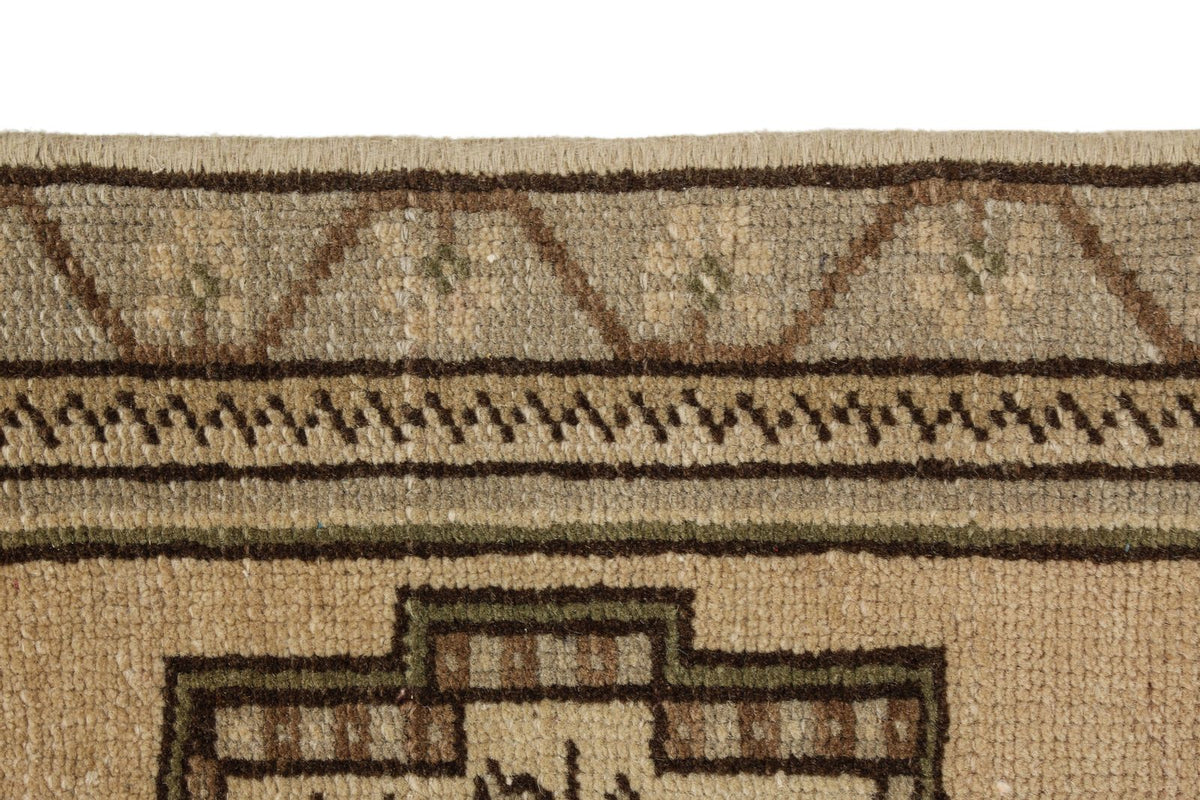 2x3 Ivory and Brown Turkish Tribal Rug