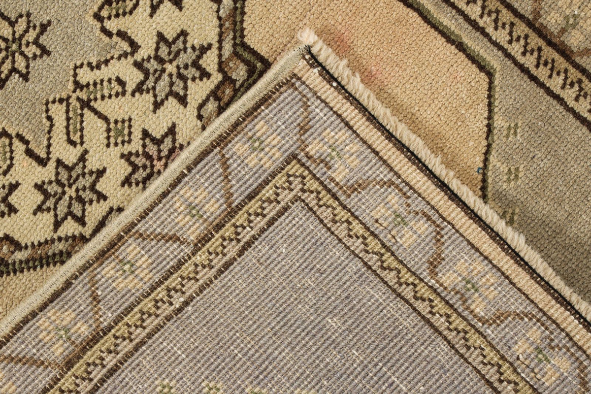 2x3 Ivory and Brown Turkish Tribal Rug