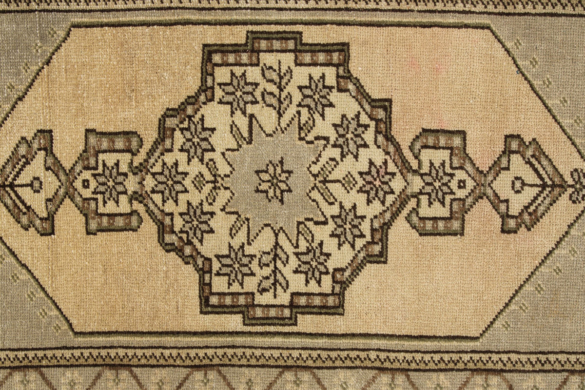 2x3 Ivory and Brown Turkish Tribal Rug