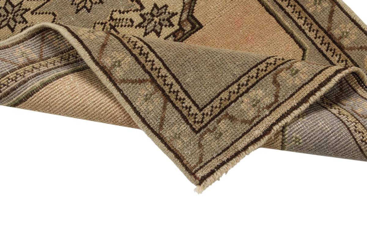 2x3 Ivory and Brown Turkish Tribal Rug