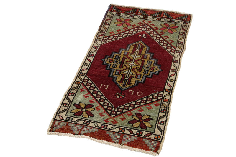 2x3 Red and Blue Turkish Tribal Rug
