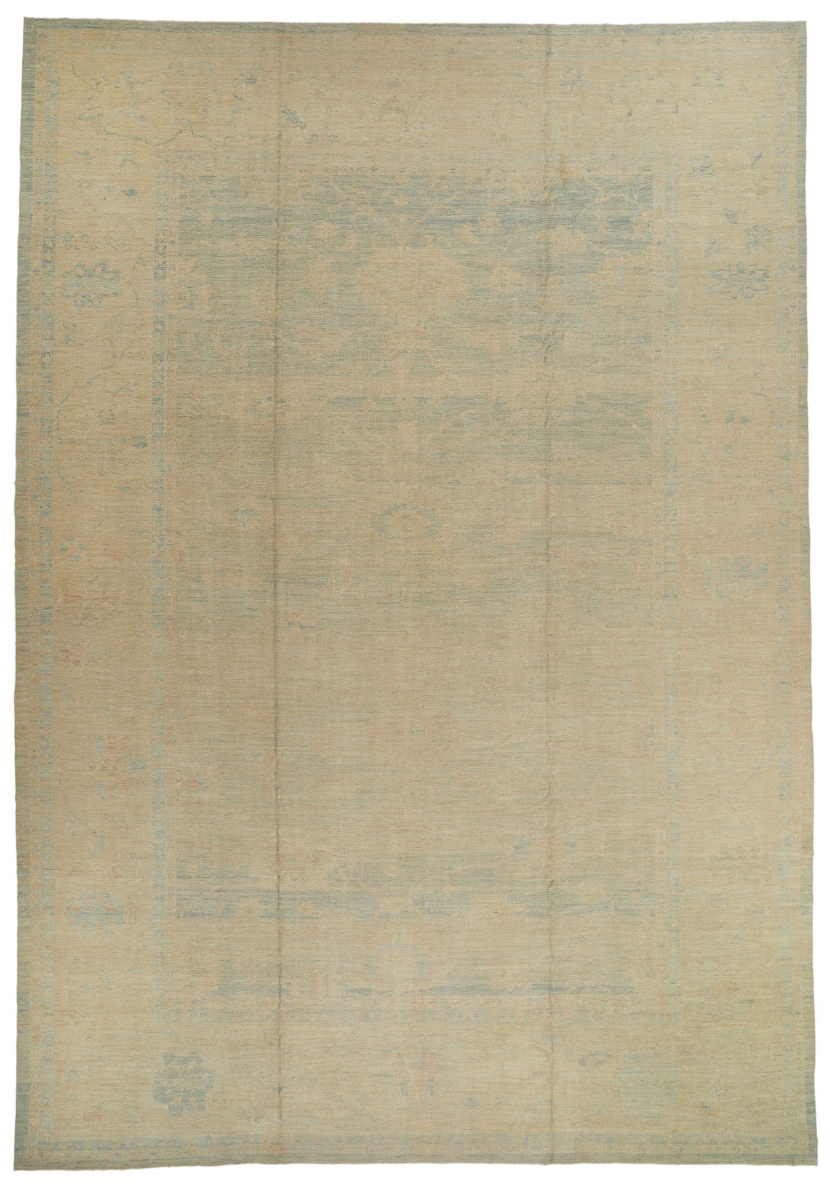 13x19 Blue and Ivory Turkish Oushak Rug