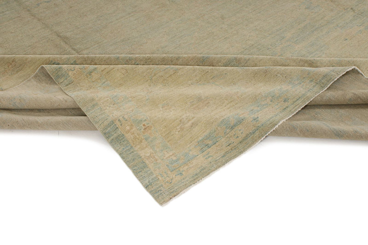 13x19 Blue and Ivory Turkish Oushak Rug