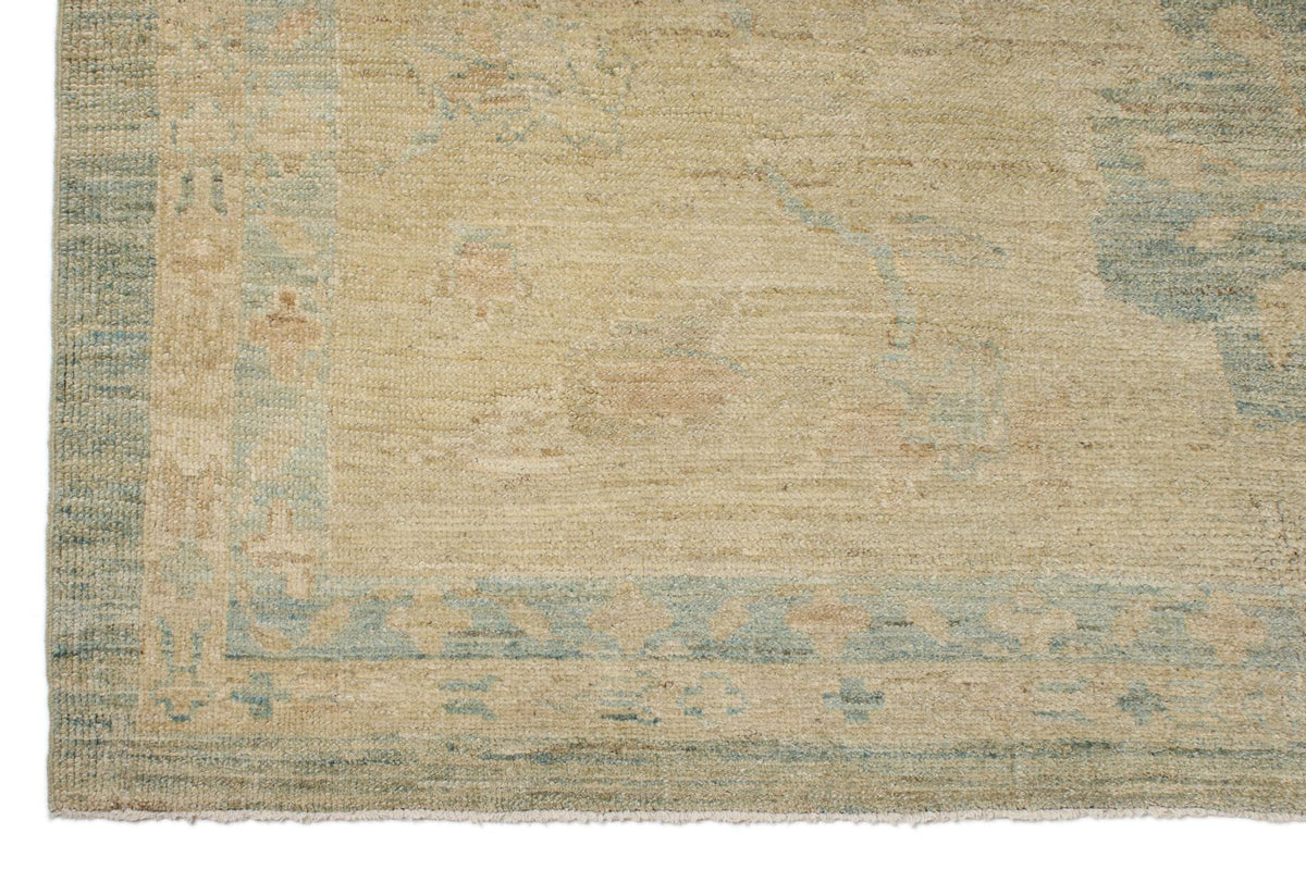 13x19 Blue and Ivory Turkish Oushak Rug