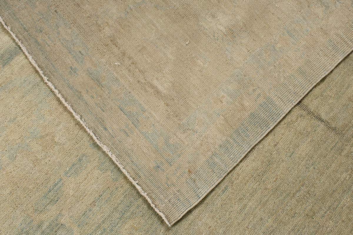 13x19 Blue and Ivory Turkish Oushak Rug