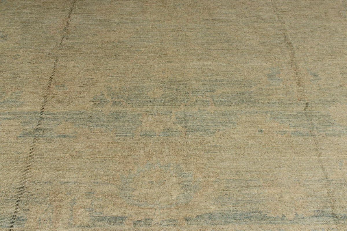 13x19 Blue and Ivory Turkish Oushak Rug