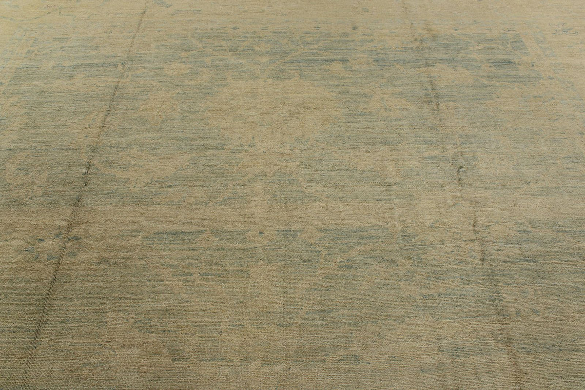 13x19 Blue and Ivory Turkish Oushak Rug