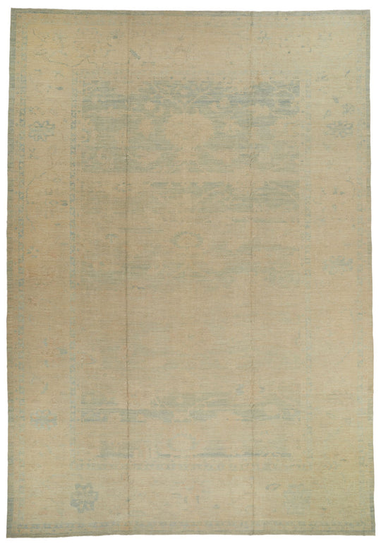 13x19 Blue and Ivory Turkish Oushak Rug
