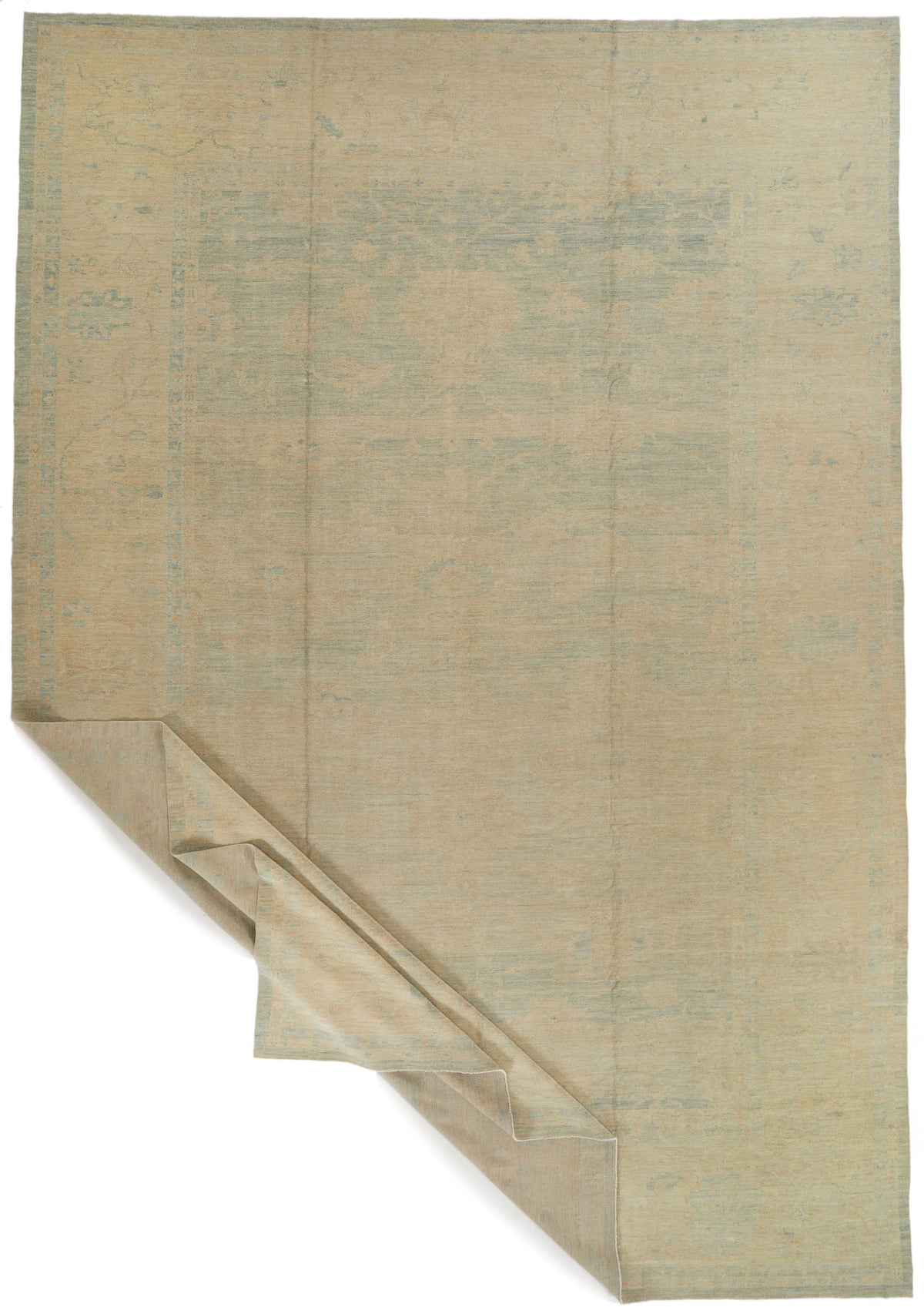 13x19 Blue and Ivory Turkish Oushak Rug