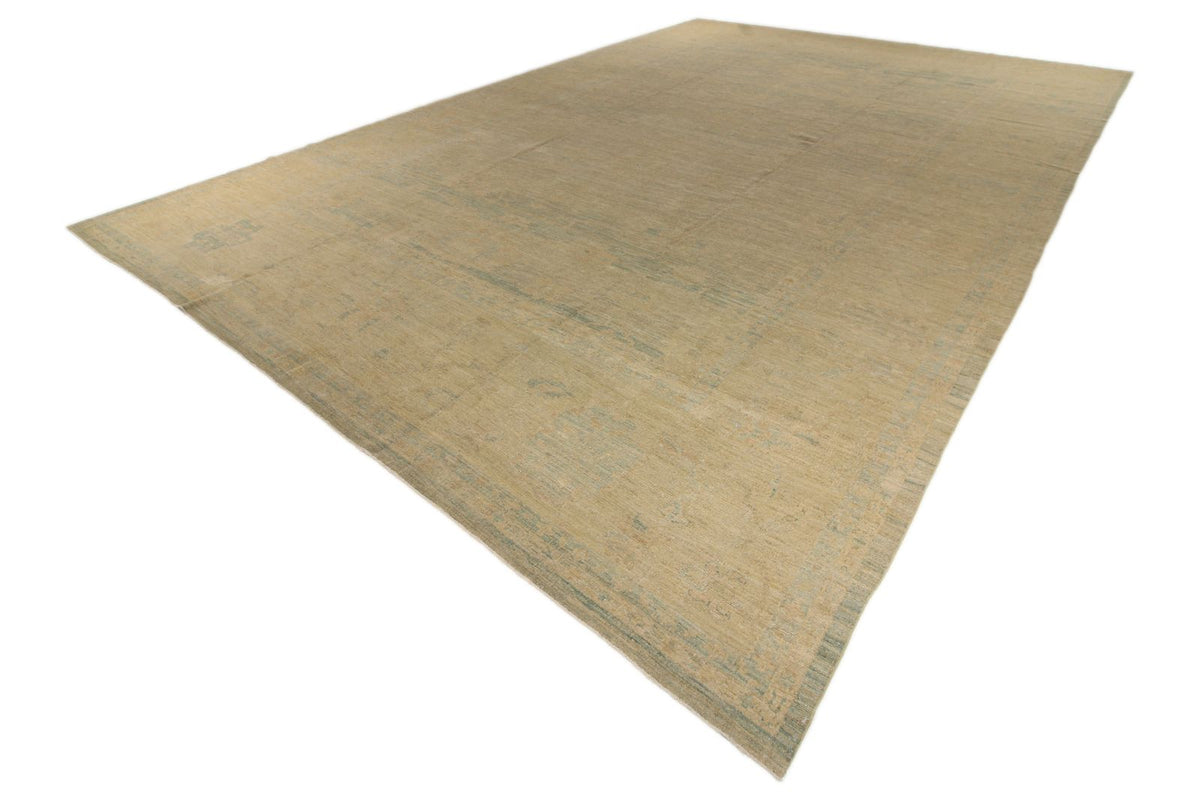 13x19 Blue and Ivory Turkish Oushak Rug