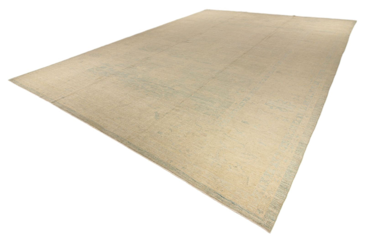 13x19 Blue and Ivory Turkish Oushak Rug