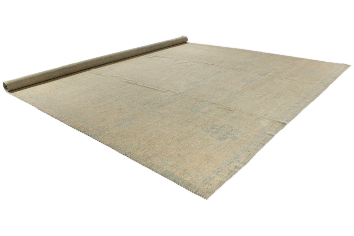 13x19 Blue and Ivory Turkish Oushak Rug