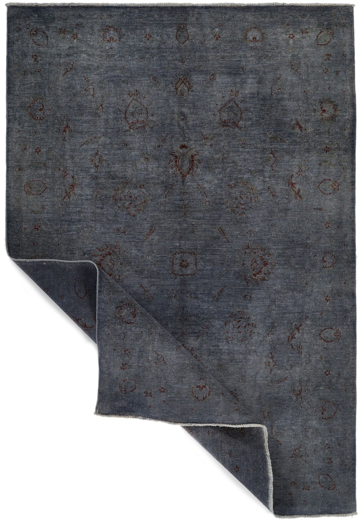 5x8 Gray and Blue Turkish Overdyed Rug