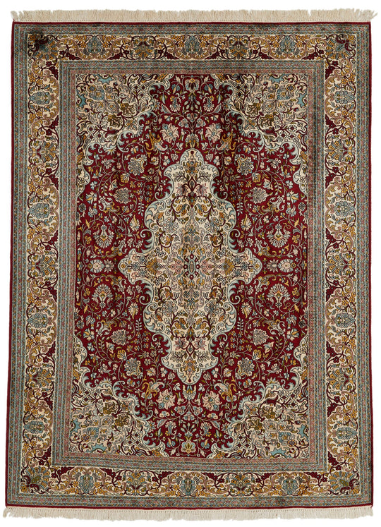 6x8 Red and Ivory Turkish Silk Rug