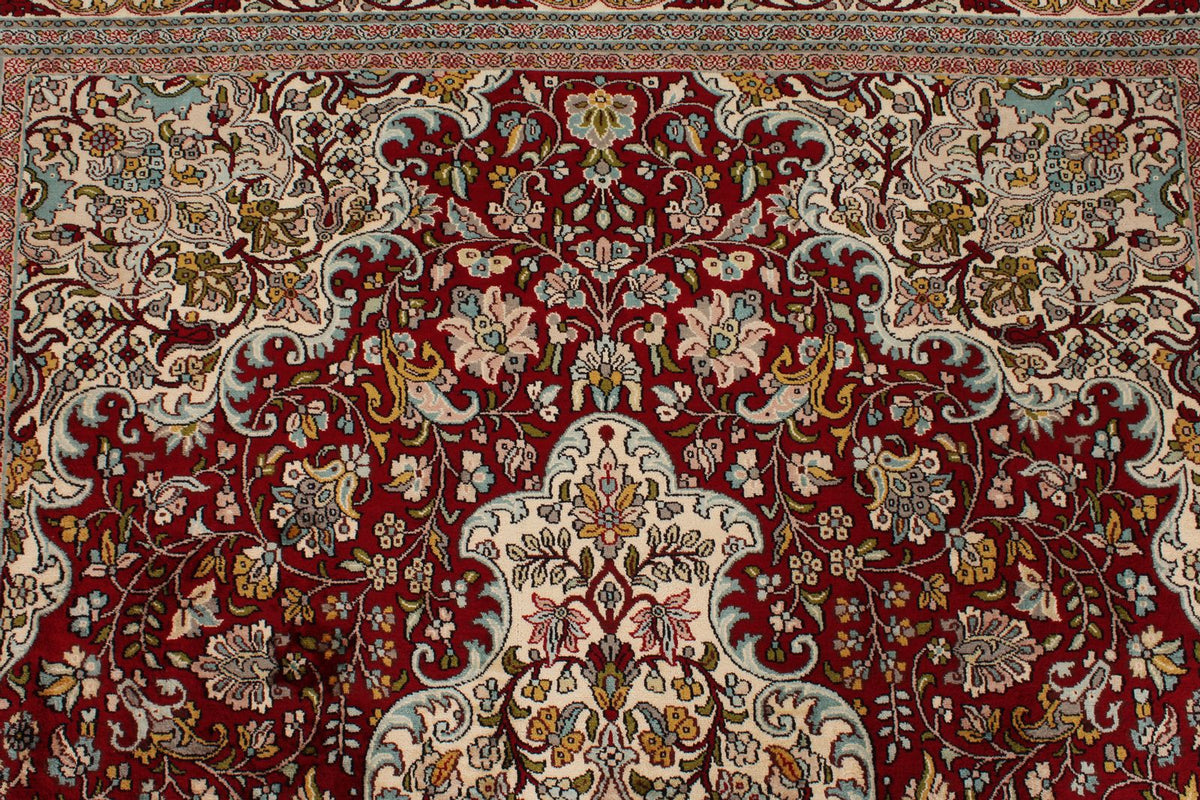 6x8 Red and Ivory Turkish Silk Rug