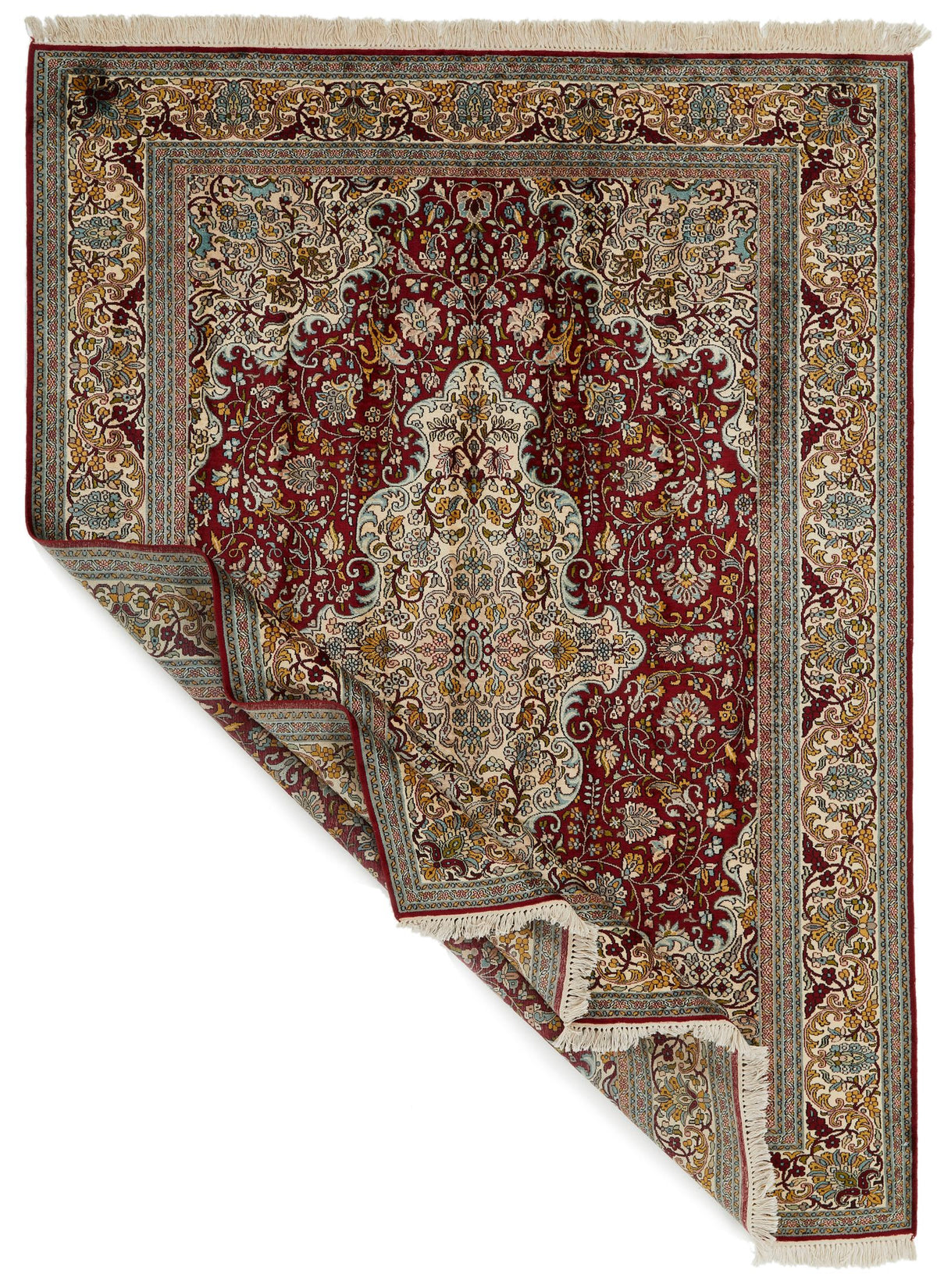 6x8 Red and Ivory Turkish Silk Rug