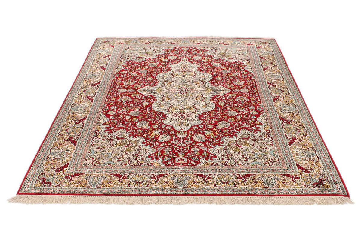 6x8 Red and Ivory Turkish Silk Rug