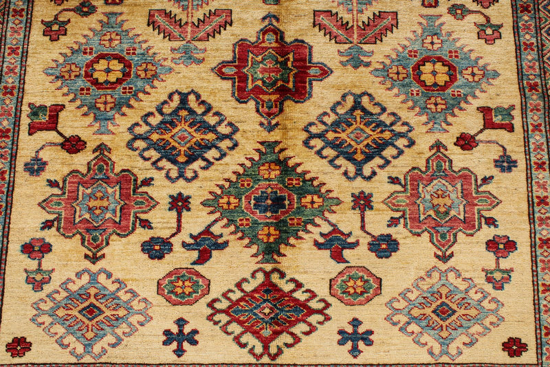 6x8 Ivory and Red Kazak Tribal Rug