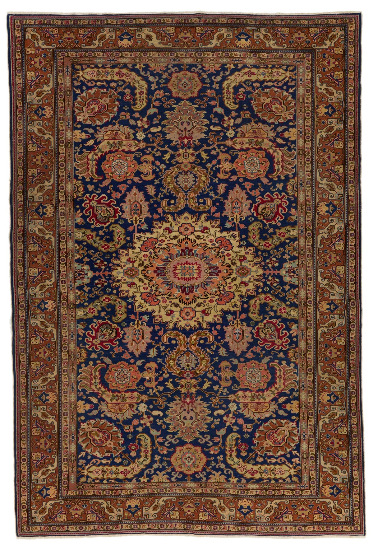 7x10 Navy and Rust Turkish Traditional Rug