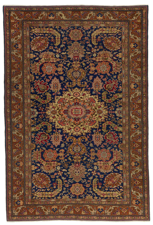 7x10 Navy and Rust Turkish Traditional Rug