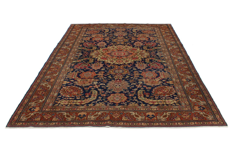 7x10 Navy and Rust Turkish Traditional Rug