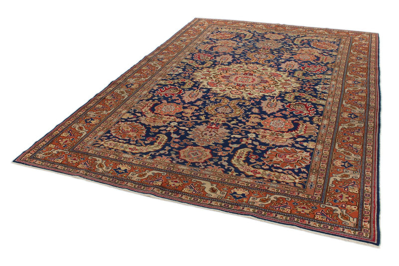 7x10 Navy and Rust Turkish Traditional Rug