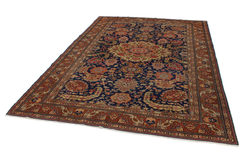 7x10 Navy and Rust Turkish Traditional Rug