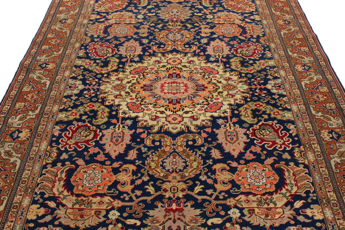 7x10 Navy and Rust Turkish Traditional Rug