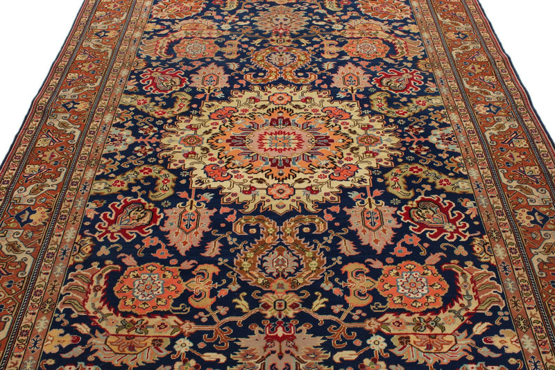 7x10 Navy and Rust Turkish Traditional Rug