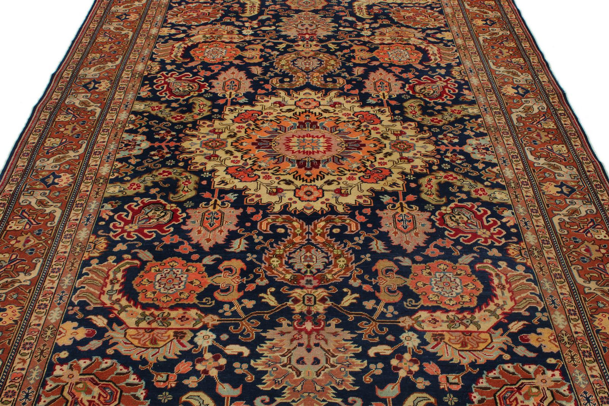 7x10 Navy and Rust Turkish Traditional Rug