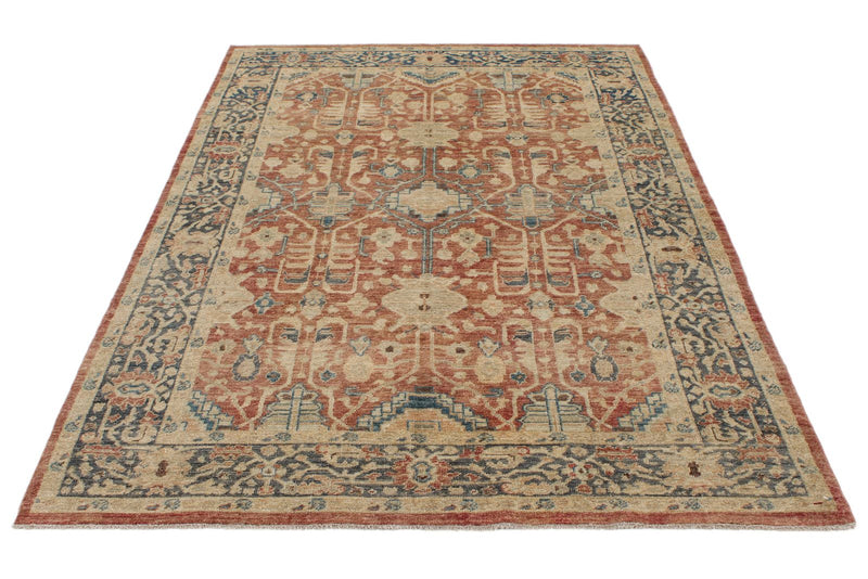 5x8 Rust and Navy Turkish Oushak Rug