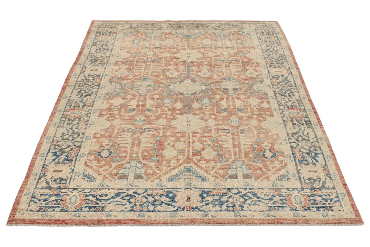 5x8 Rust and Navy Turkish Oushak Rug