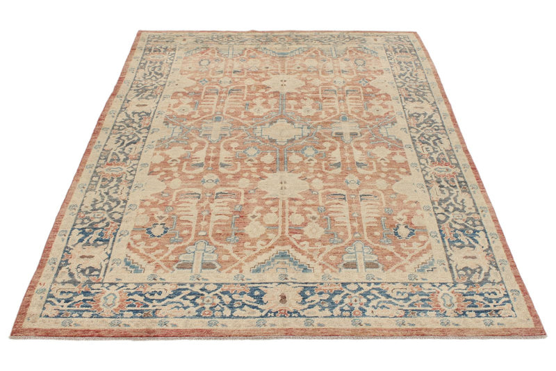 5x8 Rust and Navy Turkish Oushak Rug