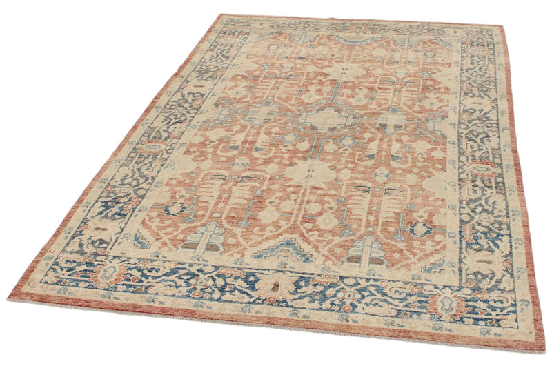 5x8 Rust and Navy Turkish Oushak Rug