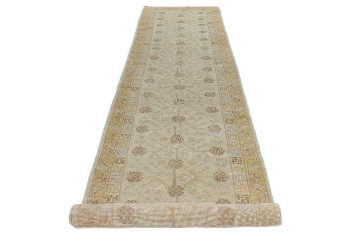 3x17 Ivory and Multicolor Oushak Runner