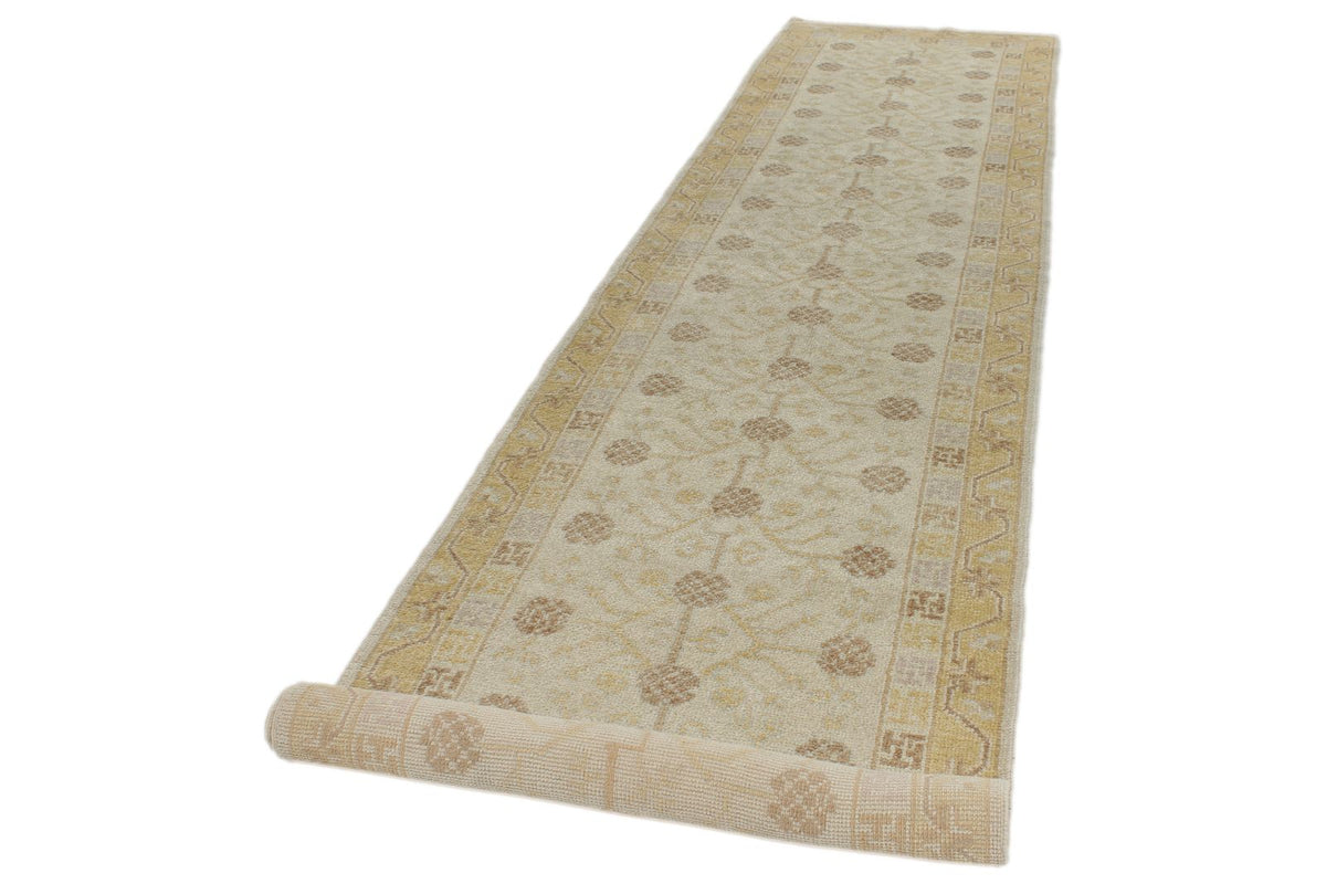 3x17 Ivory and Multicolor Oushak Runner