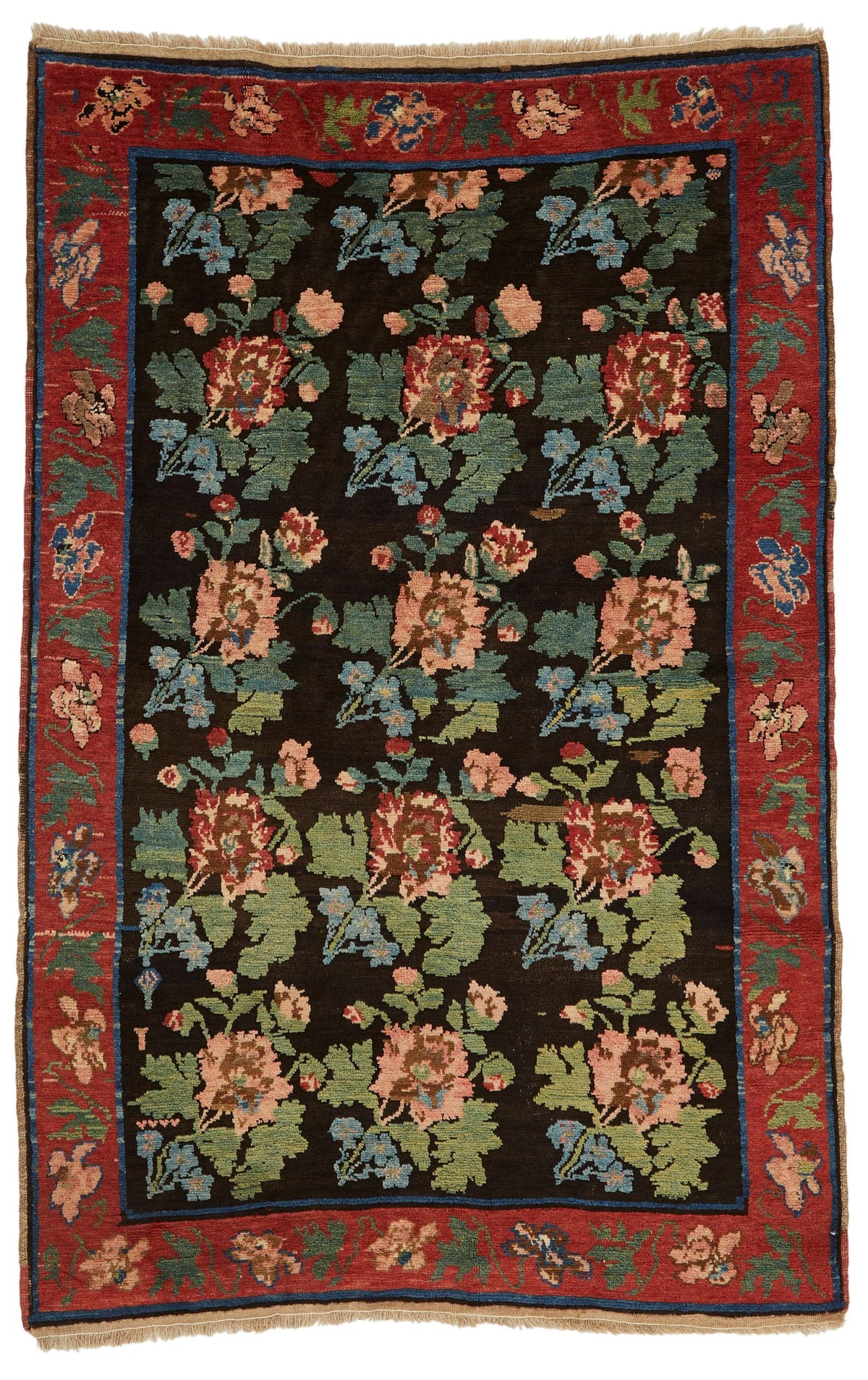4x7 Black and Red Turkish Traditional Rug
