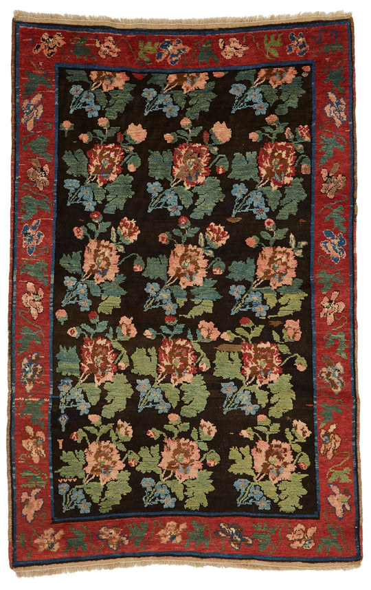 4x7 Black and Red Turkish Traditional Rug