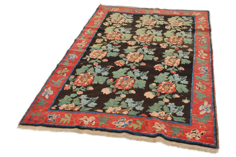 4x7 Black and Red Turkish Traditional Rug